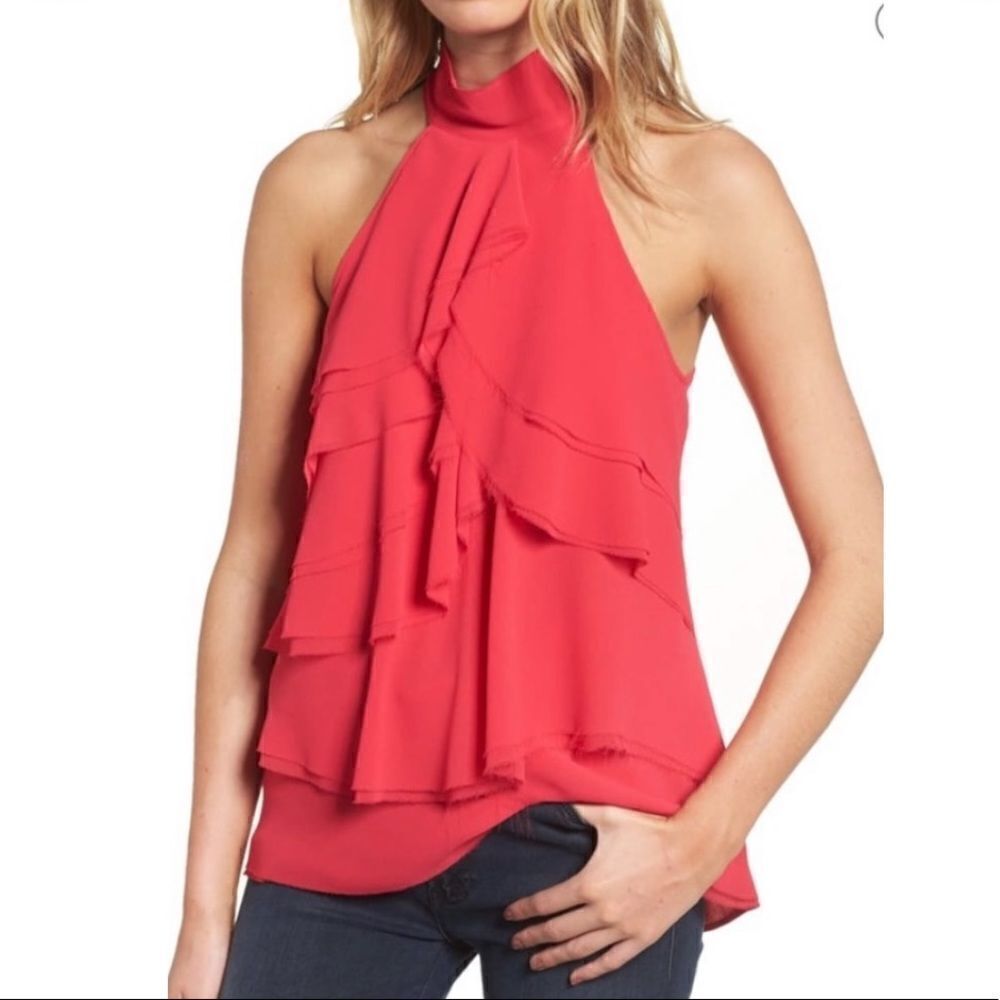 Red halter layering blouse